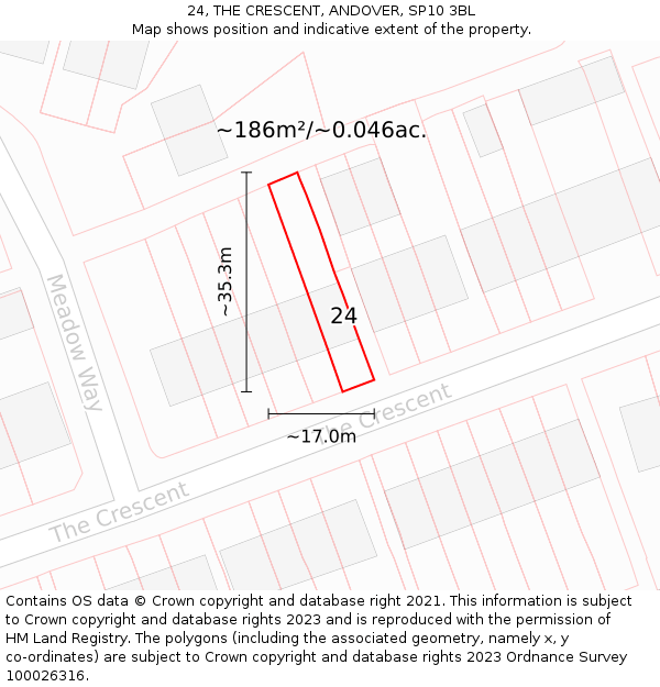 24, THE CRESCENT, ANDOVER, SP10 3BL: Plot and title map