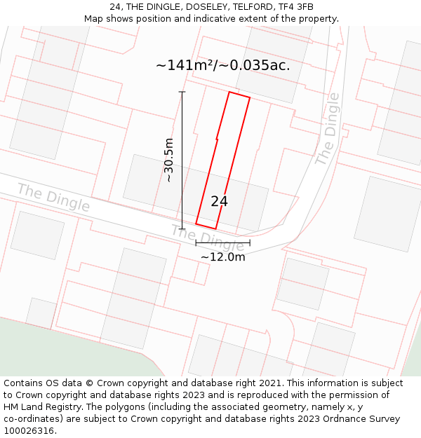 24, THE DINGLE, DOSELEY, TELFORD, TF4 3FB: Plot and title map