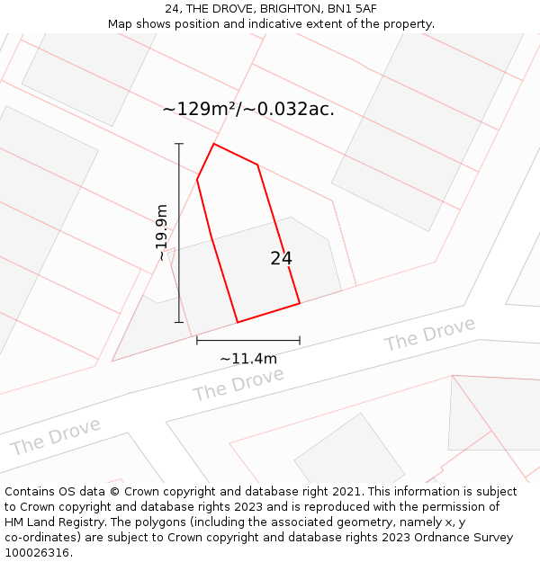 24, THE DROVE, BRIGHTON, BN1 5AF: Plot and title map