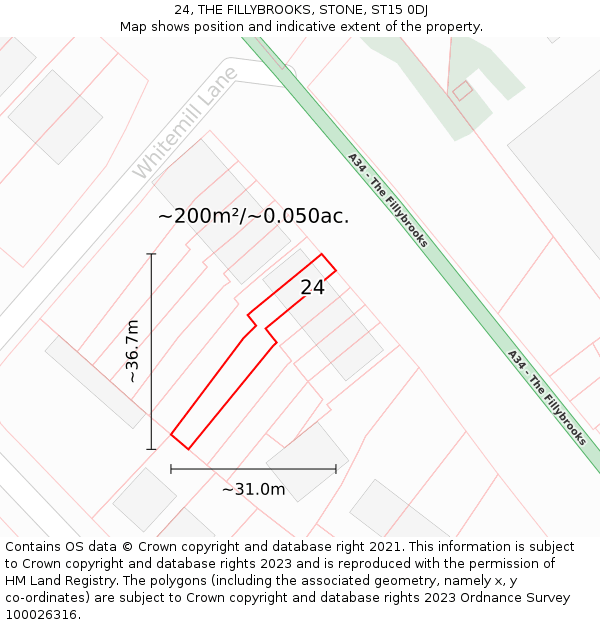 24, THE FILLYBROOKS, STONE, ST15 0DJ: Plot and title map