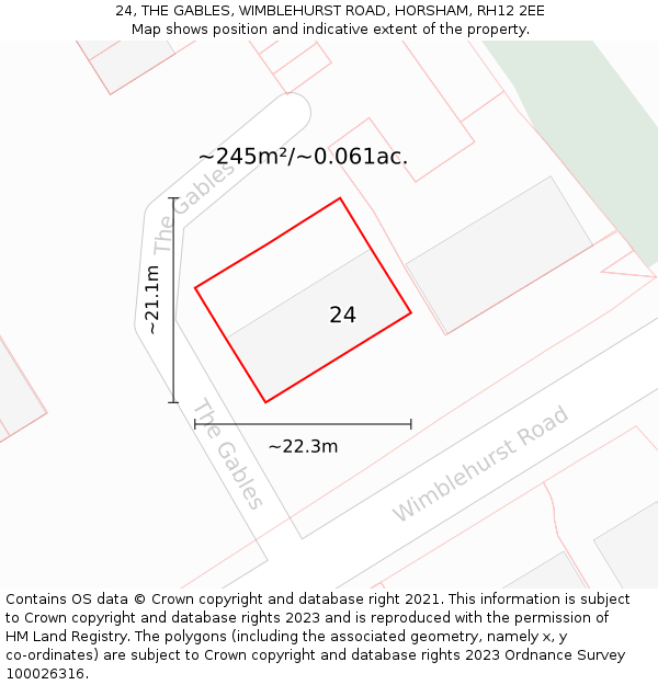 24, THE GABLES, WIMBLEHURST ROAD, HORSHAM, RH12 2EE: Plot and title map
