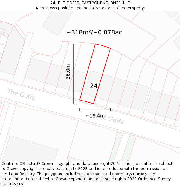 24, THE GOFFS, EASTBOURNE, BN21 1HD: Plot and title map