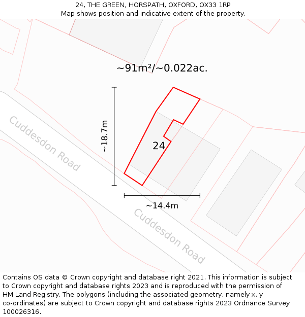 24, THE GREEN, HORSPATH, OXFORD, OX33 1RP: Plot and title map