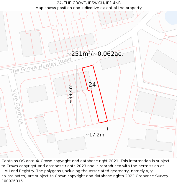 24, THE GROVE, IPSWICH, IP1 4NR: Plot and title map