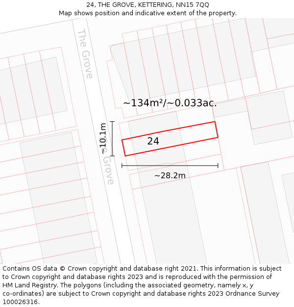24, THE GROVE, KETTERING, NN15 7QQ: Plot and title map