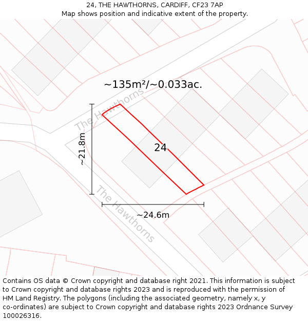 24, THE HAWTHORNS, CARDIFF, CF23 7AP: Plot and title map