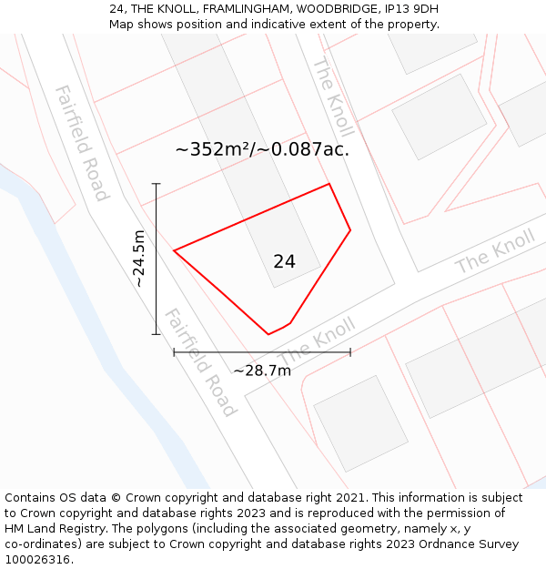 24, THE KNOLL, FRAMLINGHAM, WOODBRIDGE, IP13 9DH: Plot and title map