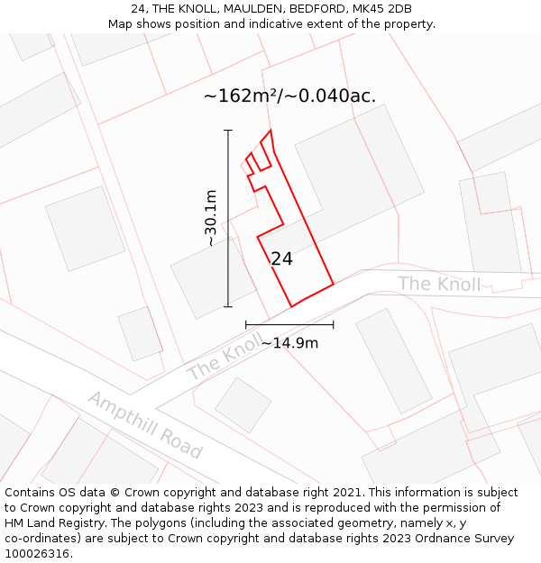 24, THE KNOLL, MAULDEN, BEDFORD, MK45 2DB: Plot and title map