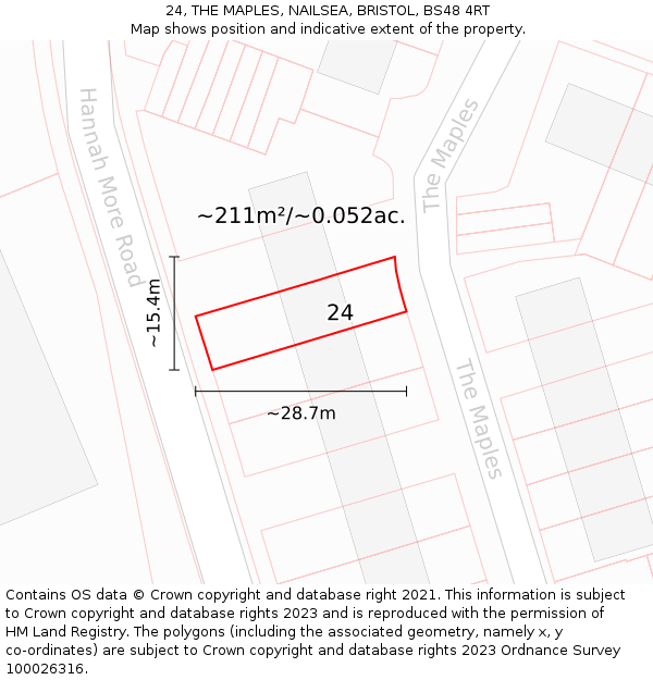 24, THE MAPLES, NAILSEA, BRISTOL, BS48 4RT: Plot and title map