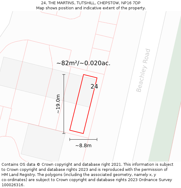 24, THE MARTINS, TUTSHILL, CHEPSTOW, NP16 7DP: Plot and title map