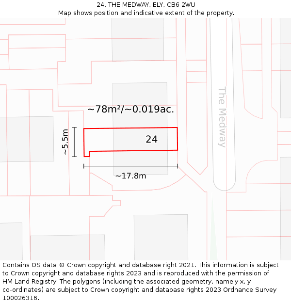 24, THE MEDWAY, ELY, CB6 2WU: Plot and title map