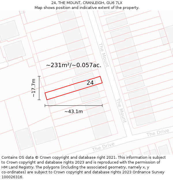 24, THE MOUNT, CRANLEIGH, GU6 7LX: Plot and title map