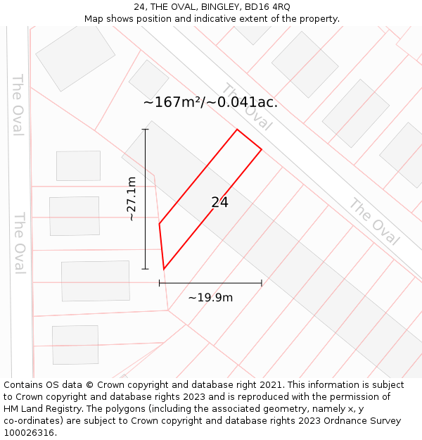 24, THE OVAL, BINGLEY, BD16 4RQ: Plot and title map