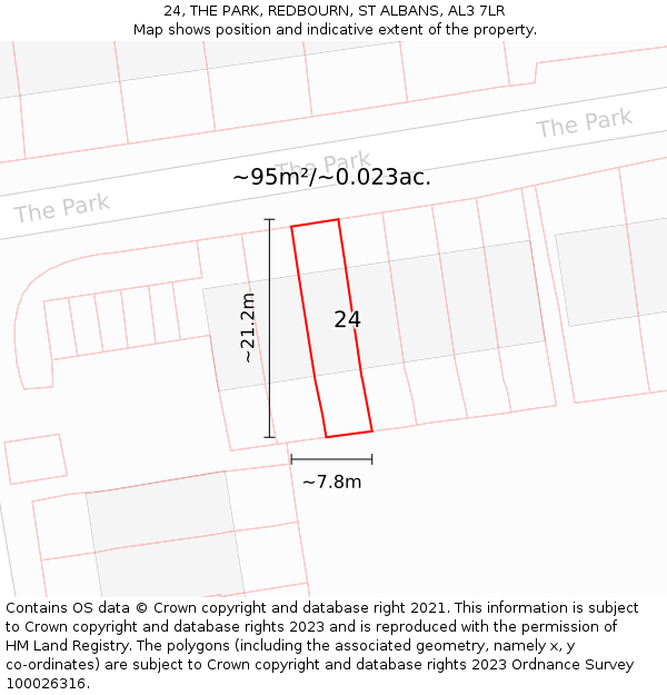 24, THE PARK, REDBOURN, ST ALBANS, AL3 7LR: Plot and title map