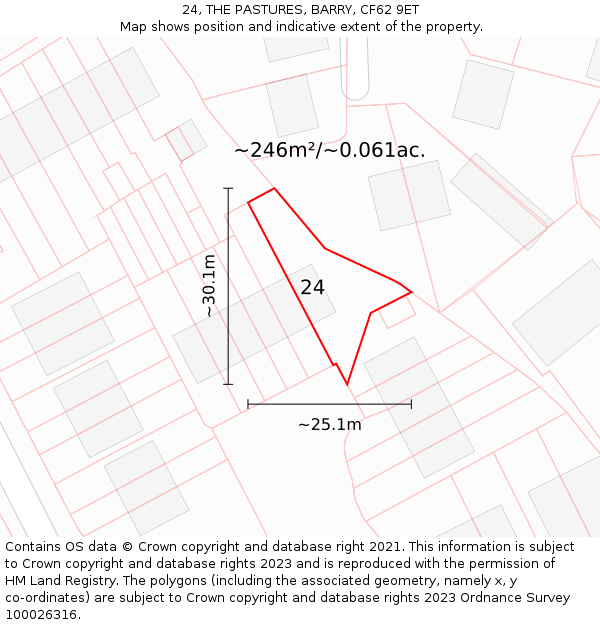 24, THE PASTURES, BARRY, CF62 9ET: Plot and title map