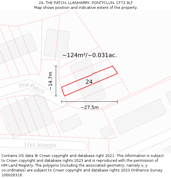 24, THE PATCH, LLANHARRY, PONTYCLUN, CF72 9LF: Plot and title map
