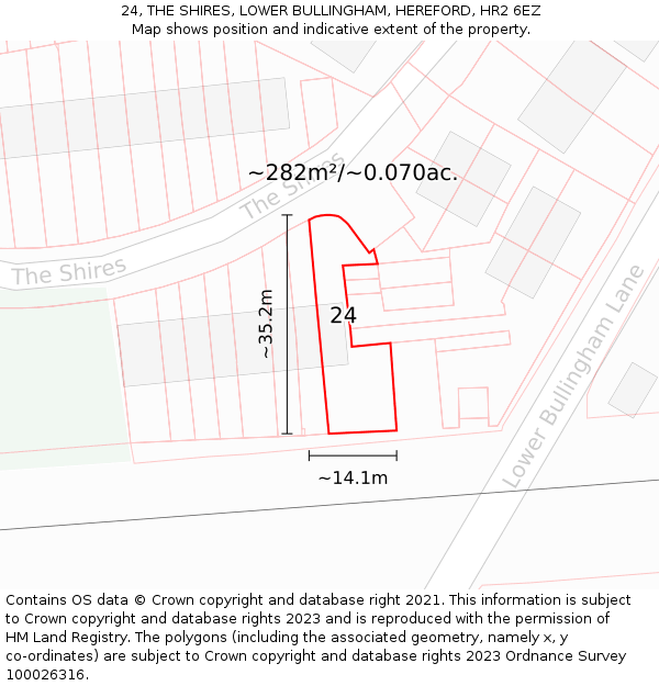 24, THE SHIRES, LOWER BULLINGHAM, HEREFORD, HR2 6EZ: Plot and title map