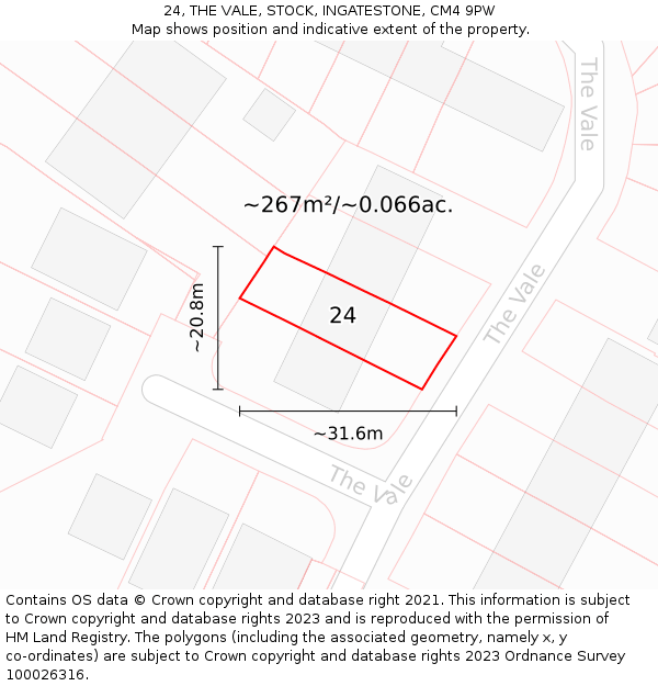 24, THE VALE, STOCK, INGATESTONE, CM4 9PW: Plot and title map