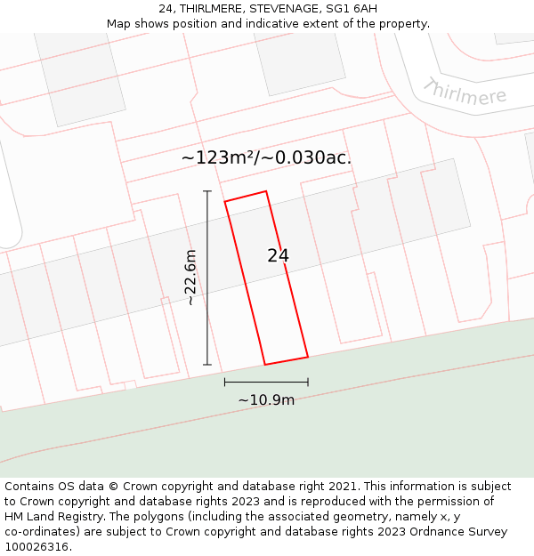 24, THIRLMERE, STEVENAGE, SG1 6AH: Plot and title map