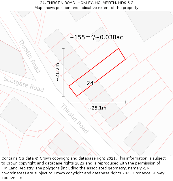 24, THIRSTIN ROAD, HONLEY, HOLMFIRTH, HD9 6JG: Plot and title map