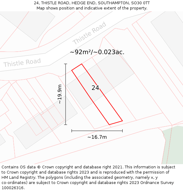 24, THISTLE ROAD, HEDGE END, SOUTHAMPTON, SO30 0TT: Plot and title map
