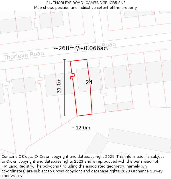 24, THORLEYE ROAD, CAMBRIDGE, CB5 8NF: Plot and title map