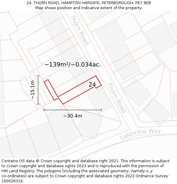 24, THORN ROAD, HAMPTON HARGATE, PETERBOROUGH, PE7 8EB: Plot and title map