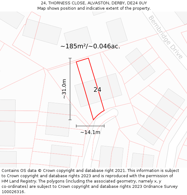 24, THORNESS CLOSE, ALVASTON, DERBY, DE24 0UY: Plot and title map