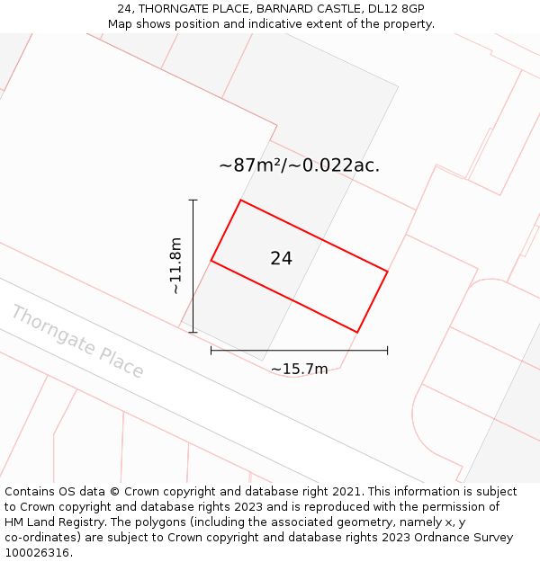 24, THORNGATE PLACE, BARNARD CASTLE, DL12 8GP: Plot and title map