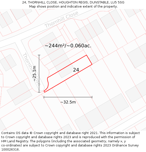 24, THORNHILL CLOSE, HOUGHTON REGIS, DUNSTABLE, LU5 5SG: Plot and title map