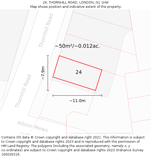 24, THORNHILL ROAD, LONDON, N1 1HW: Plot and title map