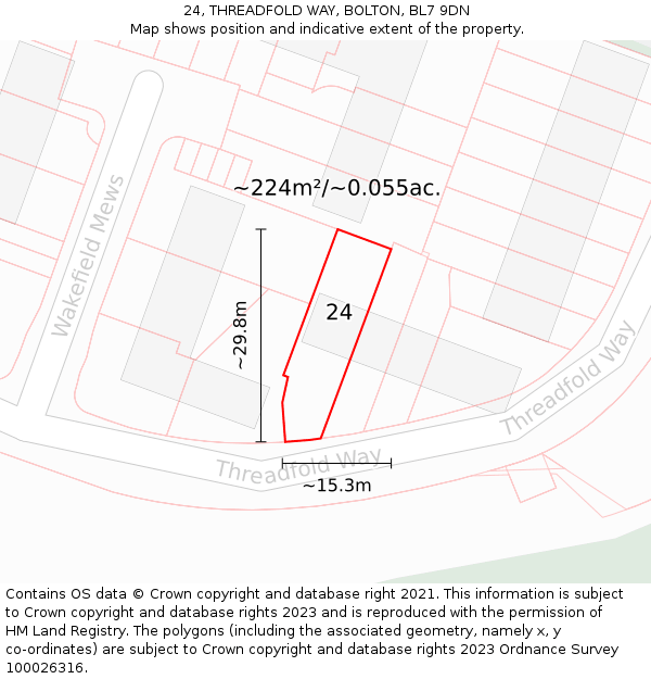 24, THREADFOLD WAY, BOLTON, BL7 9DN: Plot and title map