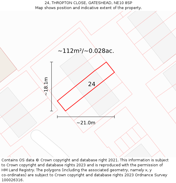 24, THROPTON CLOSE, GATESHEAD, NE10 8SP: Plot and title map