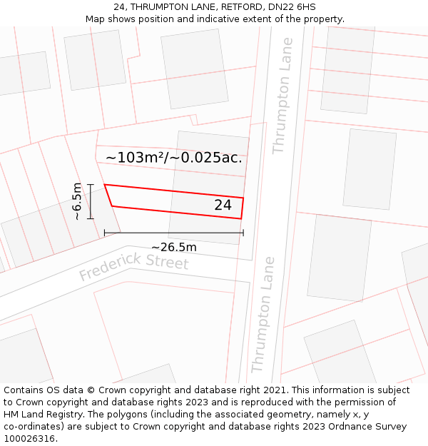 24, THRUMPTON LANE, RETFORD, DN22 6HS: Plot and title map