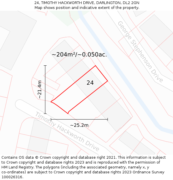 24, TIMOTHY HACKWORTH DRIVE, DARLINGTON, DL2 2GN: Plot and title map