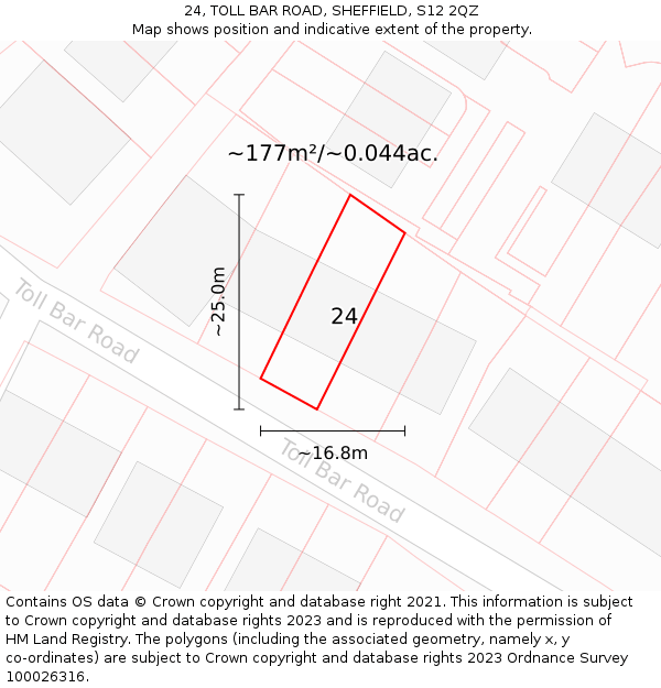 24, TOLL BAR ROAD, SHEFFIELD, S12 2QZ: Plot and title map