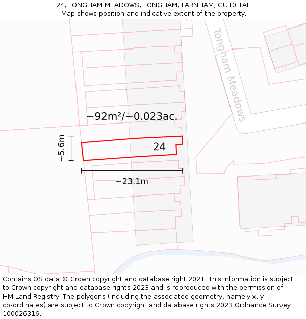 24, TONGHAM MEADOWS, TONGHAM, FARNHAM, GU10 1AL: Plot and title map