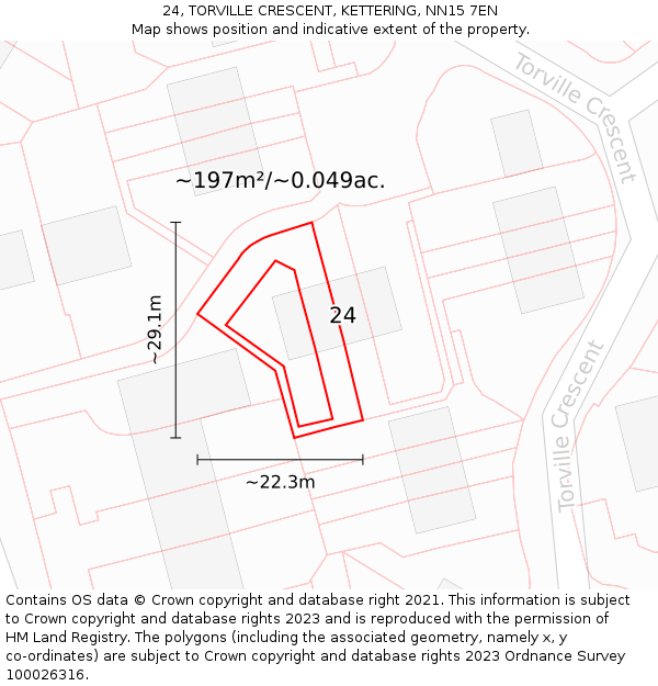 24, TORVILLE CRESCENT, KETTERING, NN15 7EN: Plot and title map