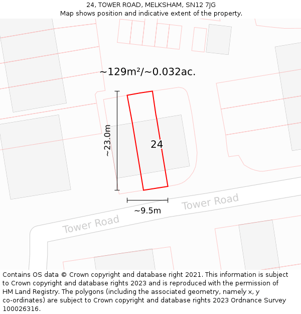 24, TOWER ROAD, MELKSHAM, SN12 7JG: Plot and title map