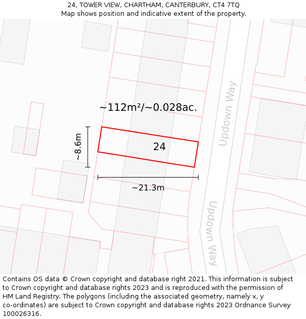 24, TOWER VIEW, CHARTHAM, CANTERBURY, CT4 7TQ: Plot and title map