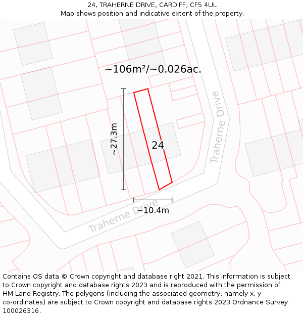 24, TRAHERNE DRIVE, CARDIFF, CF5 4UL: Plot and title map