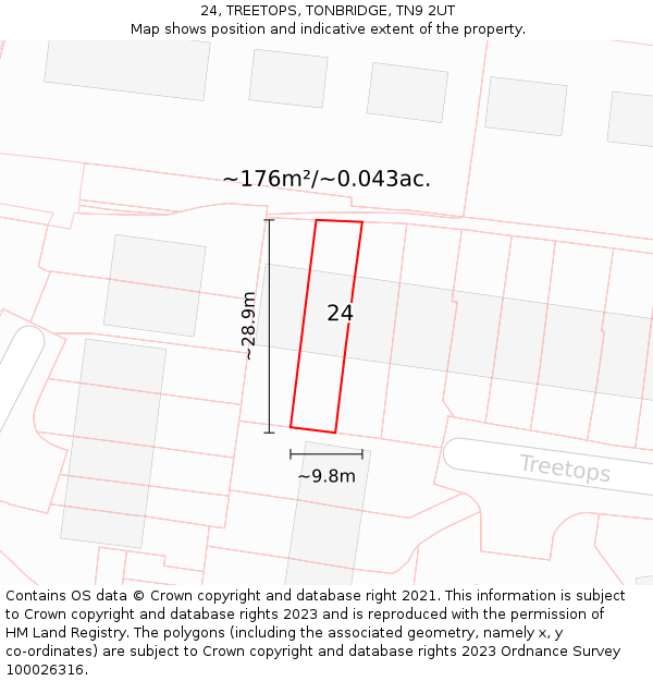24, TREETOPS, TONBRIDGE, TN9 2UT: Plot and title map