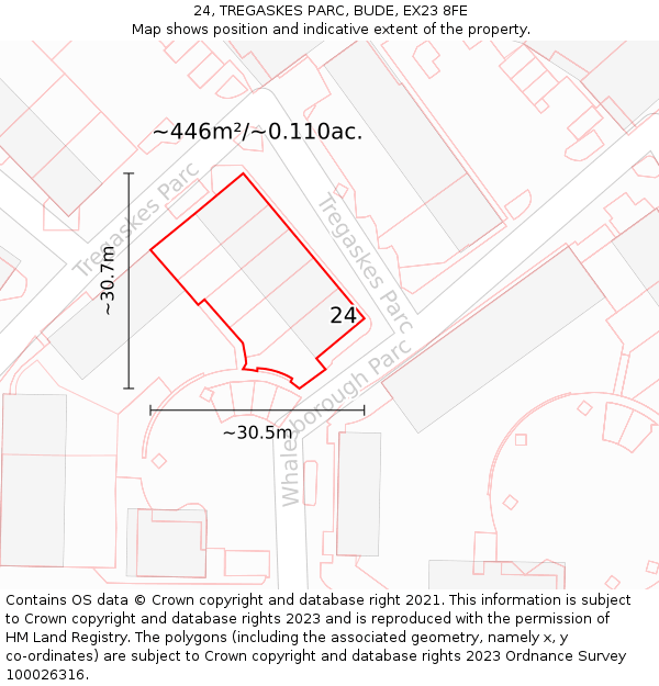 24, TREGASKES PARC, BUDE, EX23 8FE: Plot and title map