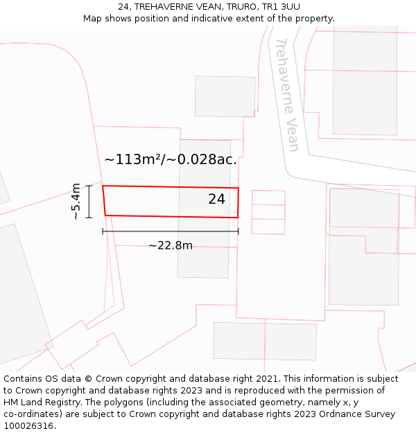 24, TREHAVERNE VEAN, TRURO, TR1 3UU: Plot and title map