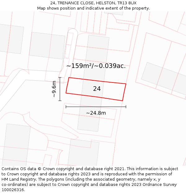 24, TRENANCE CLOSE, HELSTON, TR13 8UX: Plot and title map