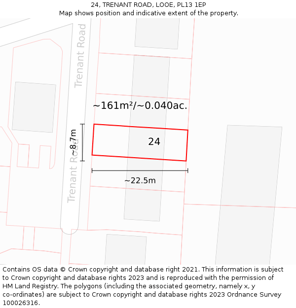 24, TRENANT ROAD, LOOE, PL13 1EP: Plot and title map