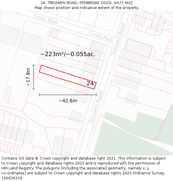 24, TREOWEN ROAD, PEMBROKE DOCK, SA72 6NZ: Plot and title map
