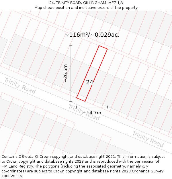 24, TRINITY ROAD, GILLINGHAM, ME7 1JA: Plot and title map