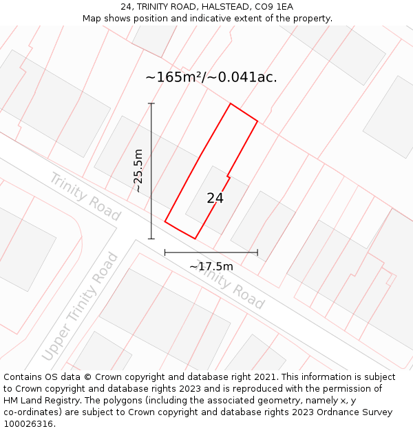 24, TRINITY ROAD, HALSTEAD, CO9 1EA: Plot and title map