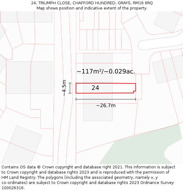 24, TRIUMPH CLOSE, CHAFFORD HUNDRED, GRAYS, RM16 6RQ: Plot and title map